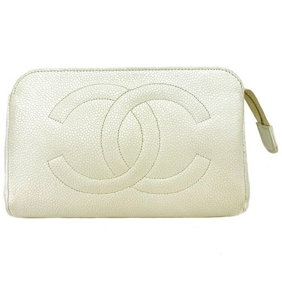 CHANEL Handbags - CHANEL Pouch White Coco Mark A13500 Caviar Skin 4th  Ladies Makeup Leather